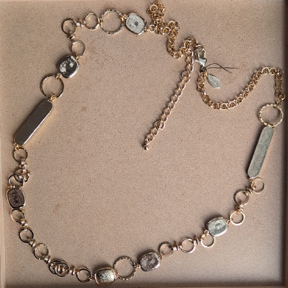 Chico's Gold-Tone Mixed Link Necklace with Textured Accents